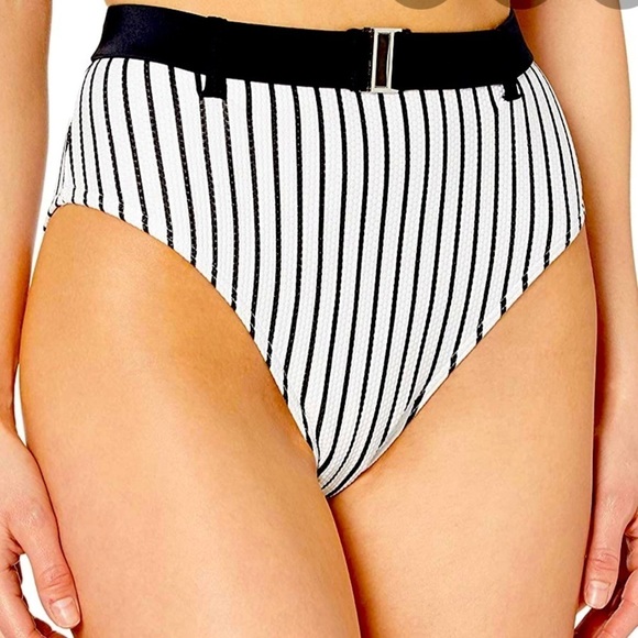 RACHEL Roy Pique Stripe High Waisted Bikini Bottom - Picture 1 of 10